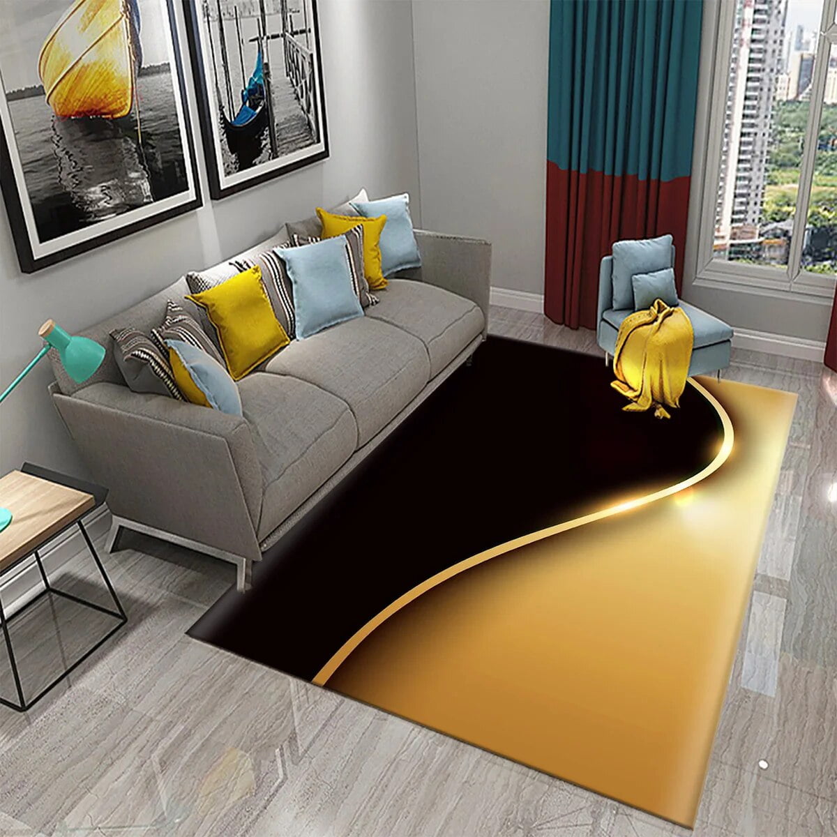 3D Black Golden Luxury Carpet for Living Room Bedroom Bedside Rugs