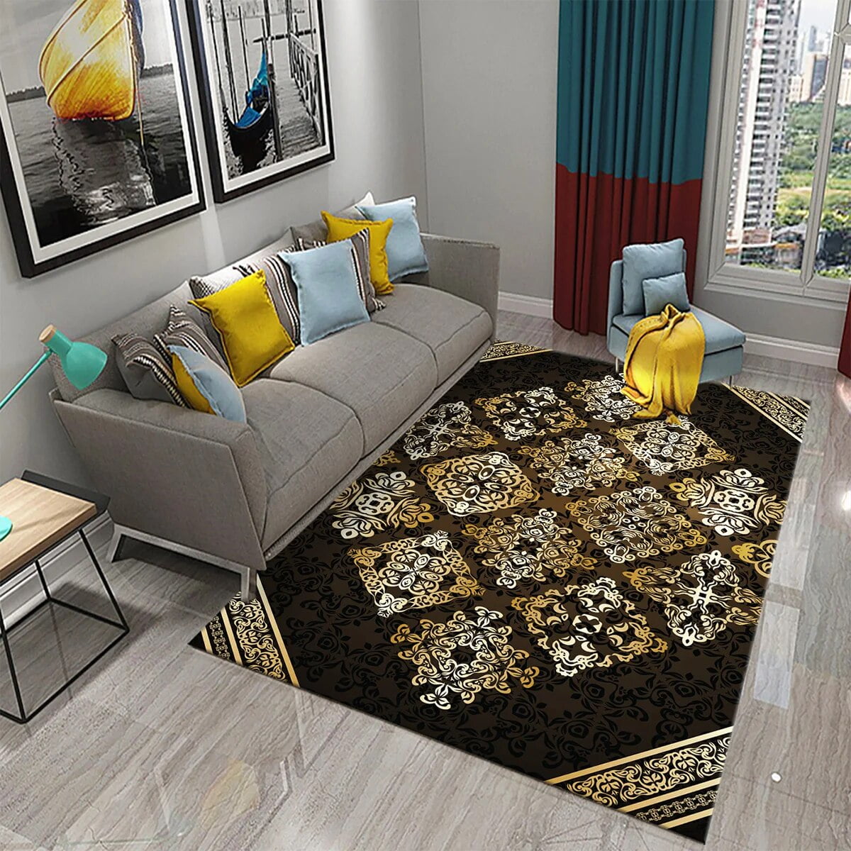3D Black Golden Luxury Carpet for Living Room Bedroom Bedside Rugs ...
