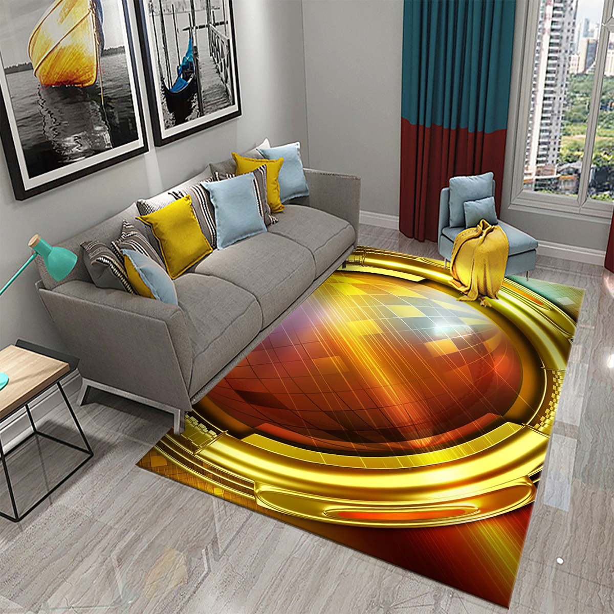 3D Black Golden Luxury Carpet for Living Room Bedroom Bedside Rugs