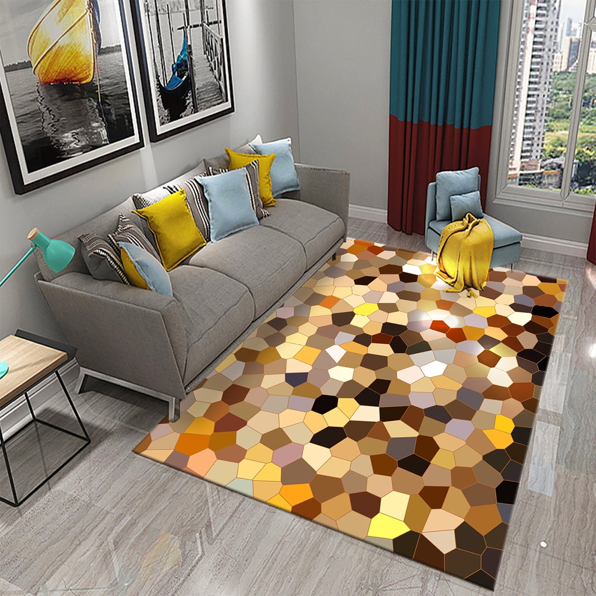 3D Black St Carpet Cobblest Pattern Rug Texture Rectangle Area Rugs