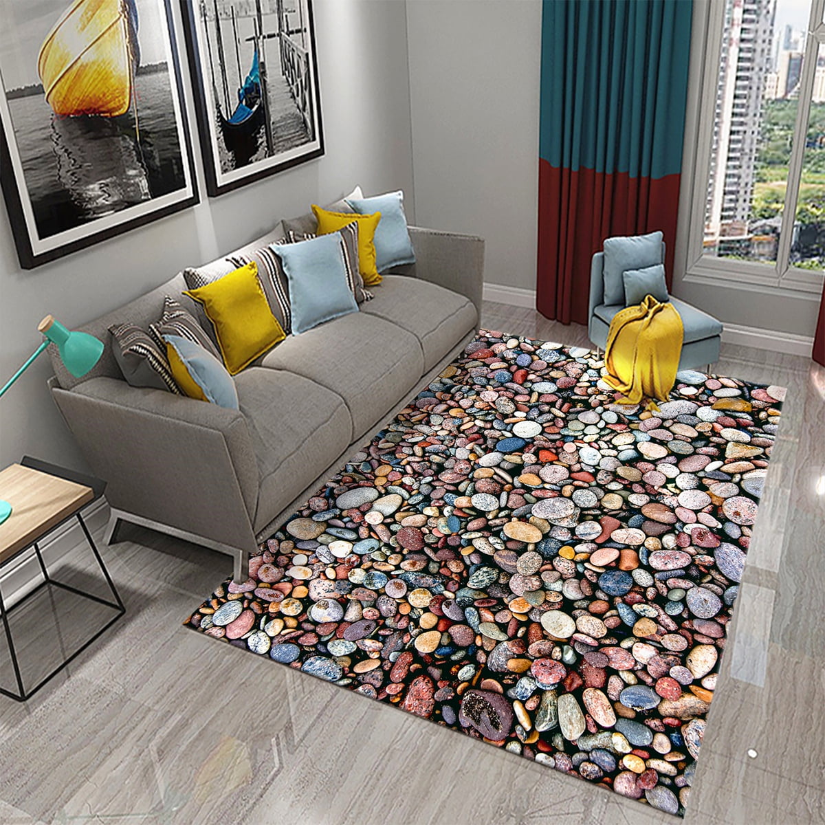 3D Black St Carpet Cobblest Pattern Rug Texture Rectangle Area Rugs