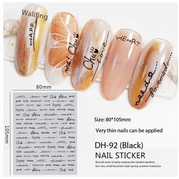 3D Black & White Letter Nail Art Stickers for Custom Designs