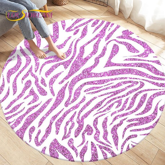 3D Black White Print Zebra Pattern Area Rug Round Carpet Rug for Living Room Bedroom Sofa ration Kid Play Non-slip Floor Mat