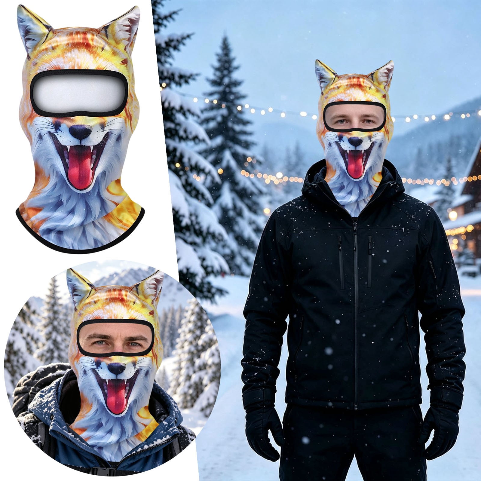 3D Black Wolf Printed Balaclava Face Mask, Wild Animal Windproof Full ...