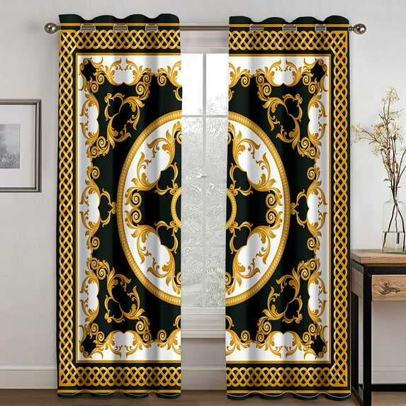 3D Black and Gold National Window Curtains Blackout Panels for Living Room Bedroom Decoration 2 Pieces Bedroom Drapes