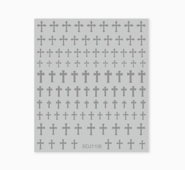 3D Black and White Cross Heart Nail Art Stickers - European and American Style Adhesive Nail Decorations