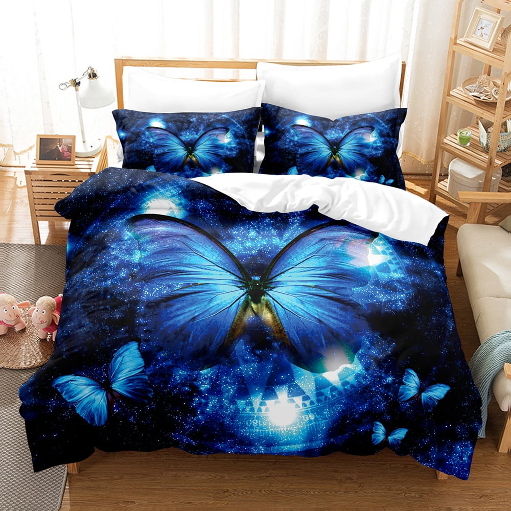 3D Blue Butterfly Bedding Queen Duvet Cover Set Dreamy Butterfly for