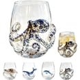 thumbnail image 1 of 3D Blue Ocean Series Stemless Wine Glass, Handcrafted Borosilicate Drinkware with Marine Animal Sculptures, 12 oz (Multiple Designs Available), 1 of 5