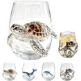 thumbnail image 1 of 3D Blue Ocean Series Stemless Wine Glass, Handcrafted Borosilicate Drinkware with Marine Animal Sculptures, 12 oz (Multiple Designs Available), 1 of 7