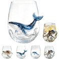 thumbnail image 1 of 3D Blue Ocean Series Stemless Wine Glass, Handcrafted Borosilicate Drinkware with Marine Animal Sculptures, 12 oz (Multiple Designs Available), 1 of 8