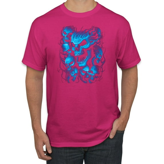 3D Blue Skulls Trendy | Mens Fashion Graphic T-Shirt, Fuschia, 2XL