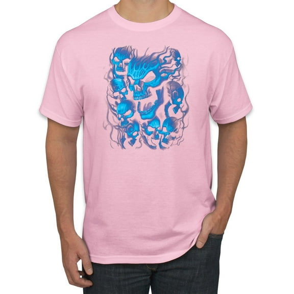 3D Blue Skulls Trendy | Mens Fashion Graphic T-Shirt, Light Pink, 3XL