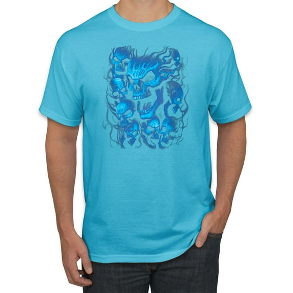 3D Blue Skulls Trendy | Mens Fashion Graphic T-Shirt, Light Turquoise, Small
