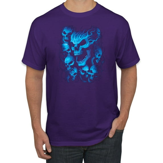 3D Blue Skulls Trendy | Mens Fashion Graphic T-Shirt, Purple, 2XL