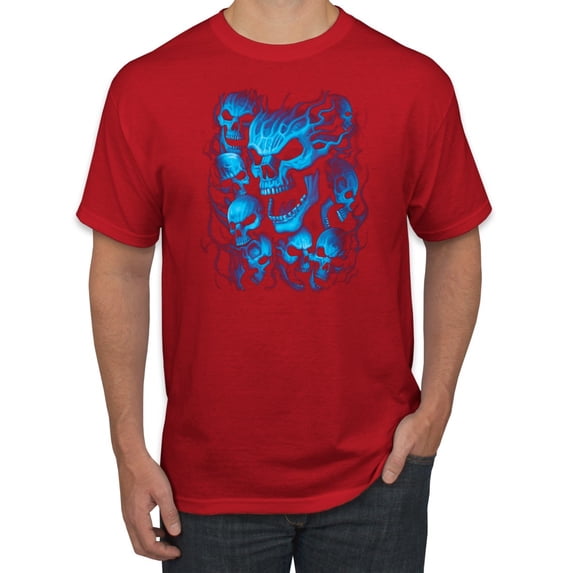 3D Blue Skulls Trendy | Mens Fashion Graphic T-Shirt, Red, 3XL