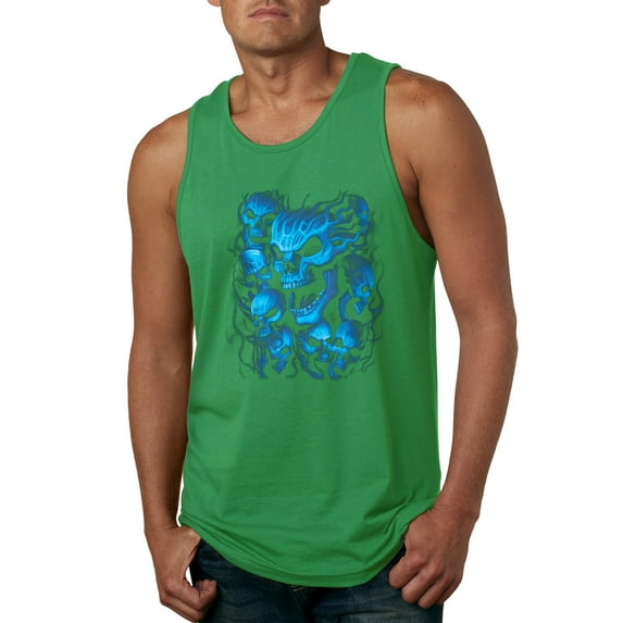 3D Blue Skulls Trendy | Mens Fashion Graphic Tank Top, Kelly, X-Large
