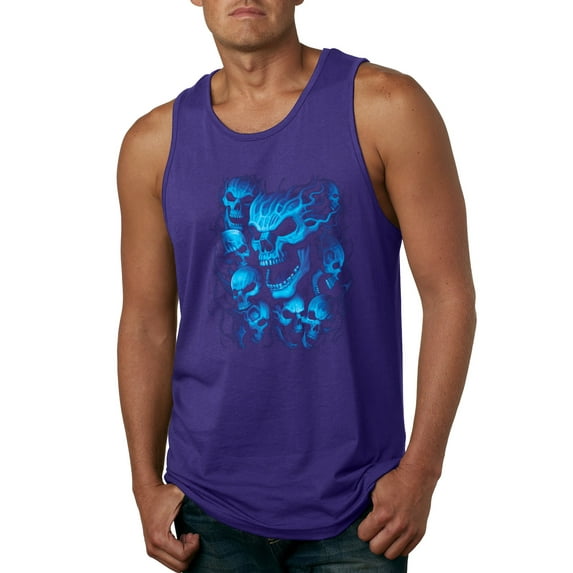 3D Blue Skulls Trendy | Mens Fashion Graphic Tank Top, Purple, Small