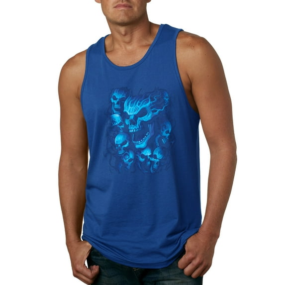 3D Blue Skulls Trendy | Mens Fashion Graphic Tank Top, Royal, Large