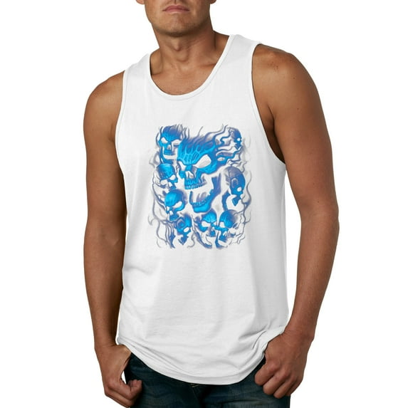 3D Blue Skulls Trendy | Mens Fashion Graphic Tank Top, White, 3XL