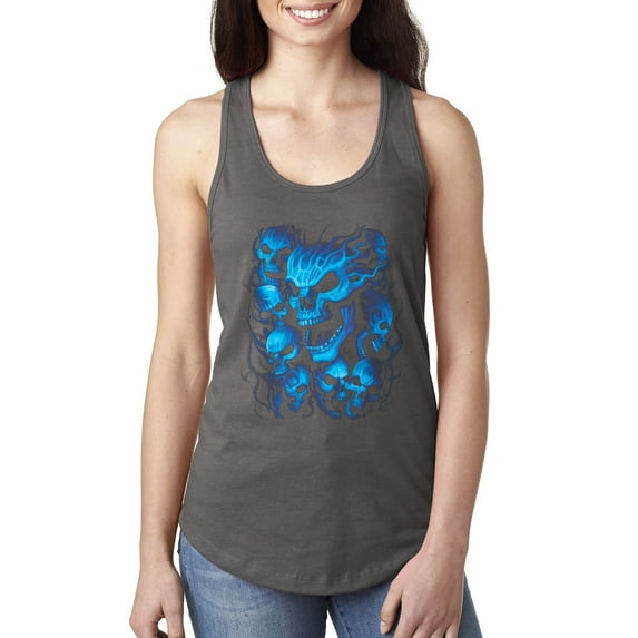 3D Blue Skulls Trendy | Womens Fashion Jersey Racerback Tank Top, Dark Grey, X-Large