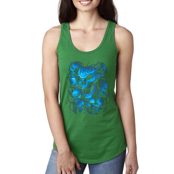 3D Blue Skulls Trendy | Womens Fashion Jersey Racerback Tank Top, Kelly, X-Large