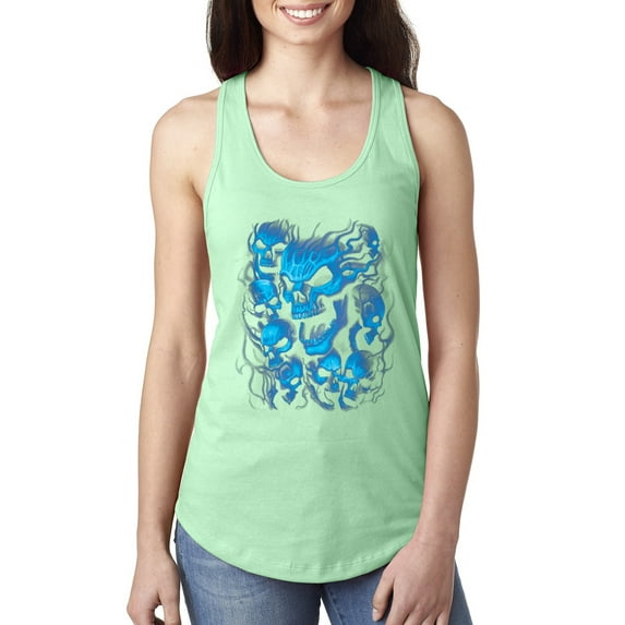 3D Blue Skulls Trendy | Womens Fashion Jersey Racerback Tank Top, Mint, Small