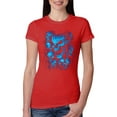 thumbnail image 1 of 3D Blue Skulls Trendy | Womens Fashion Junior Fit Tee, Red, Medium, 1 of 4