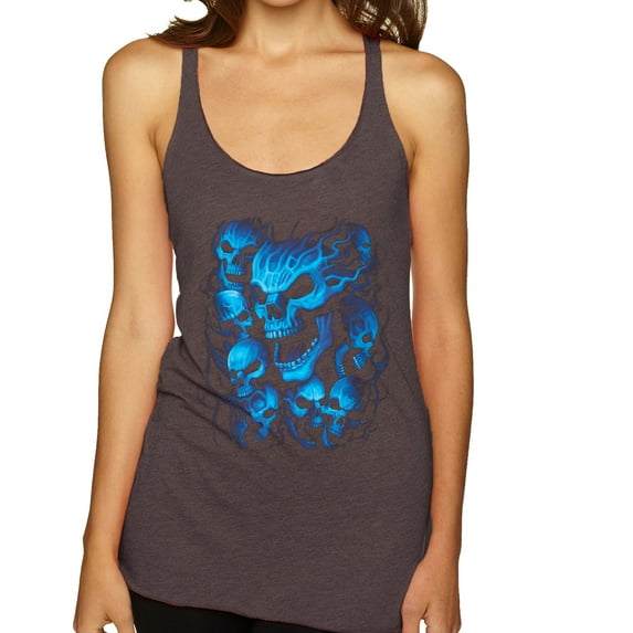 3D Blue Skulls Trendy | Womens Fashion Premium Tri-Blend Racerback Tank Top, Brown, Small