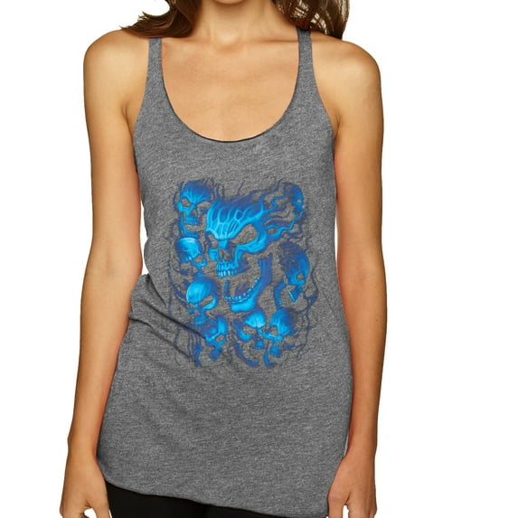 3D Blue Skulls Trendy | Womens Fashion Premium Tri-Blend Racerback Tank Top, Premium Heather, Large