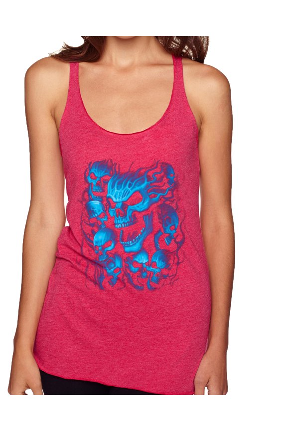 3D Blue Skulls Trendy | Womens Fashion Premium Tri-Blend Racerback Tank Top, Shocking Pink, Medium