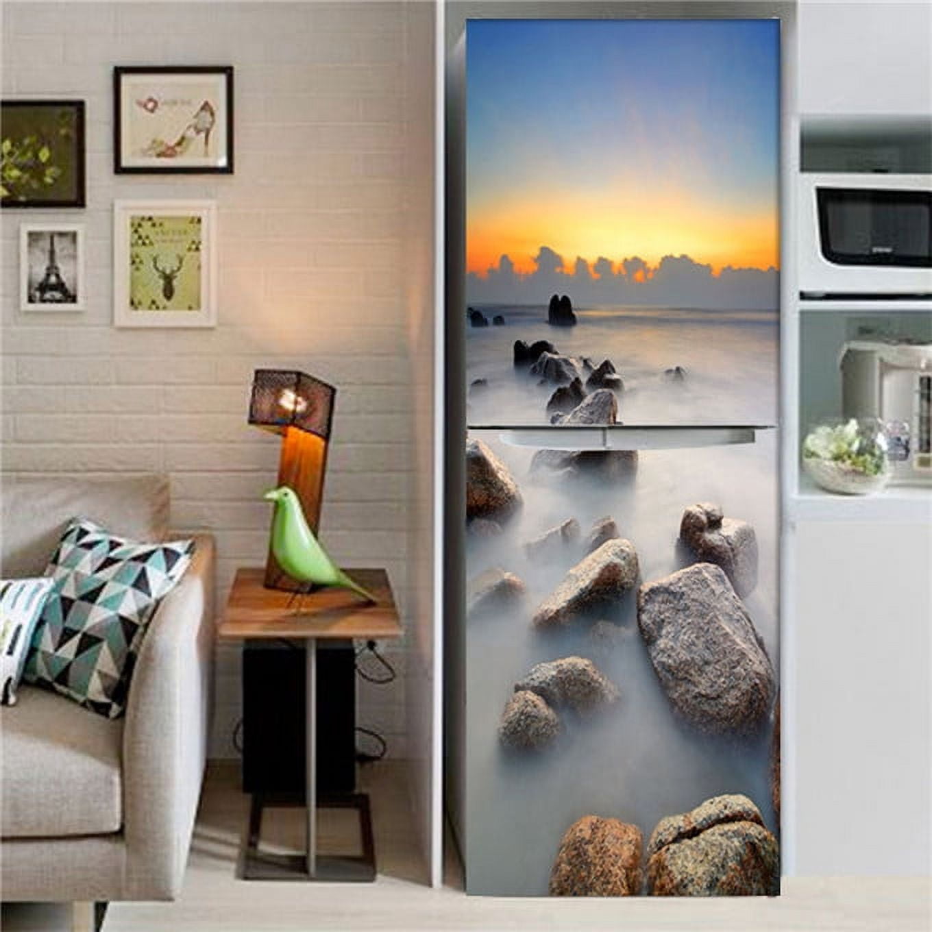 3D Blue Sky Beach Scenery Wallpaper Refrigerator Cover Sticker Self