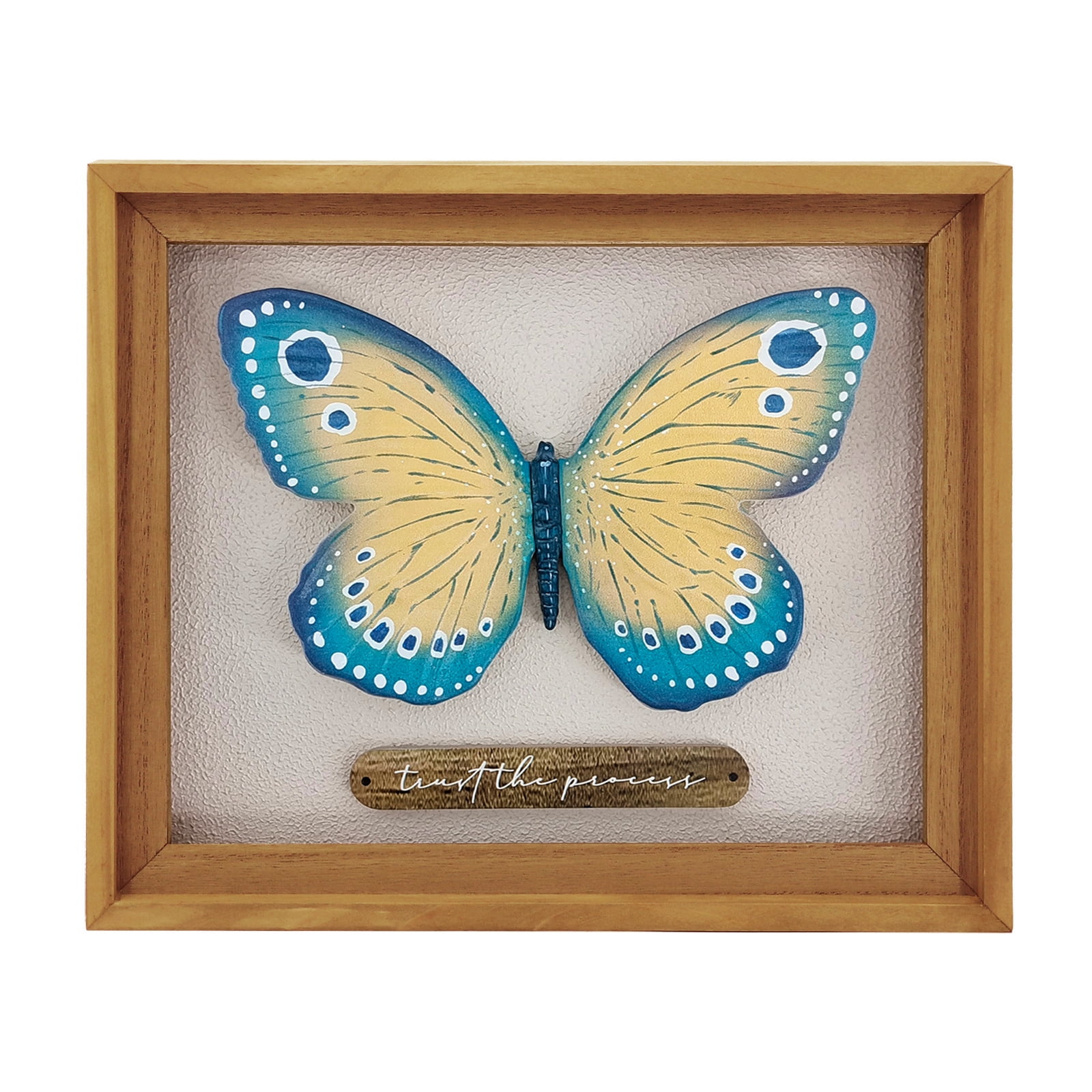 Blue and Yellow 3D Butterfly Wall Art with Wooden Frame