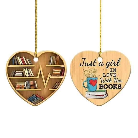 3D Book Ornaments for Christmas Tree Decoration, Book Lovers Hanging Tree Heart Bookshelves Ornaments Wooden 2025 Book Heart Decor Creative Xmas Wall Window Decoration, Christmas Ornament