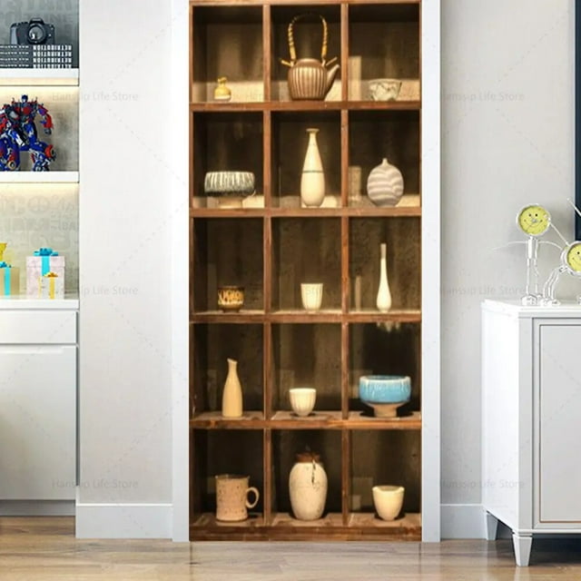 3D Bookcase Door Sticker Nordic Style Wall Sticker PVC Waterproof Self