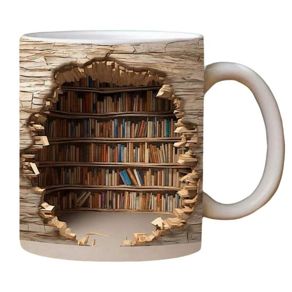 3D Bookshelf Ceramic Coffee Mug - 11oz Book Lover Gift for Readers, Writers, Librarians - Unique Bookish Design, Dishwasher Safe Novelty Cup