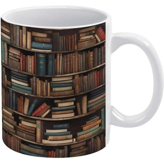 3D Bookshelf Ceramic Mug 11oz Ceramic Coffee Mug, Coffe Mugs Tea Cup White Funny Gift for Birthday Christmas Mom Book Reading Lover