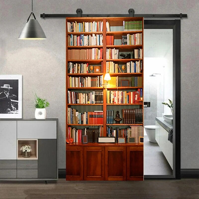 3d Bookshelf Door Stickers Self-adhesive Pvc Simulated Book Case 