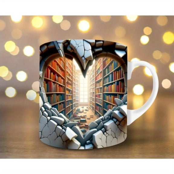 3D Bookshelf Mug 11oz Coffee Cup with Unique Shelf Design Book Lovers Hand Wash Only Ideal Christmas Valentine s Day or Thanksgiving Gifts Book Lover 3D Shelf Design Reusable Mug