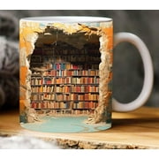 3D Bookshelf Mug - 2025 New 3D Coffee Mugs, Book Coffee Mug, 3D Mugs for Book Lovers, Creative Space Design Multi-Purpose Ceramic Mug, 3D Mugs for Adults Kids Readers Birthday Christmas Gifts (E)