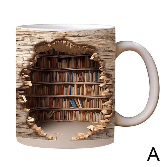 3D Bookshelf Mug, Creative 3D Bookshelf Coffee Mug, 3D Visual Effcet Library Shelf Cup, 3D Mugs for Book Lovers, 3D Space Design Multi-Purpose Ceramic Mug, Gifts for Readers Book Lovers