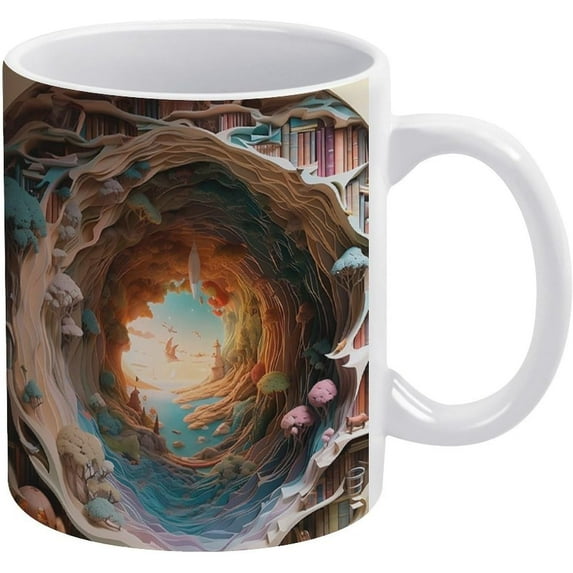 3D Bookshelf Mug, Creative 3D Print Bookshelf Mug, Personalise Space Design Multi-Purpose Ceramic Mug, Perfect For Gifting To Book Lovers 11Oz