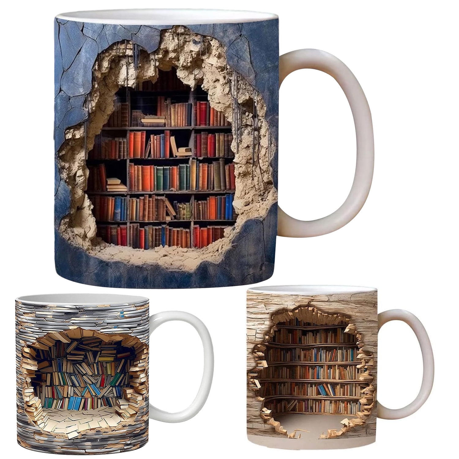 3D Bookshelf Mug Creative Design Ceramic Coffee Mug Library Bookshelf