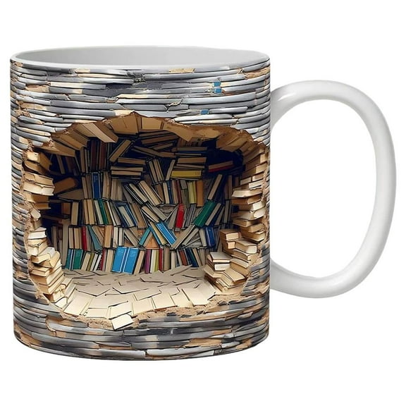 3D Bookshelf Mug - Library Bookshelf Mug,3D Effect Books Mugs, Creative Space Design Multi-Purpose Mugs, Book Lovers CoffeeMug, Gifts for Readers