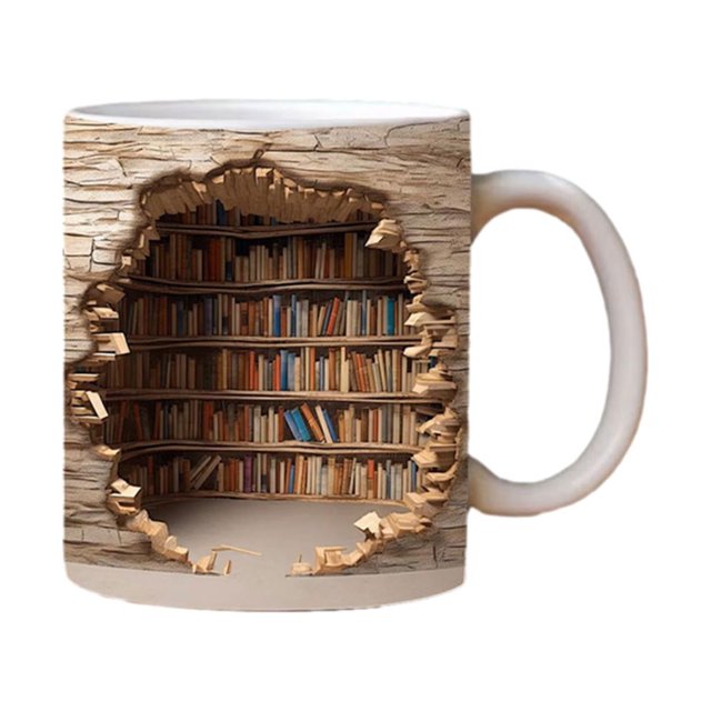 3D Bookshelf Mug, Library Bookshelf Mug, 3D Bookshelf Coffee Mug