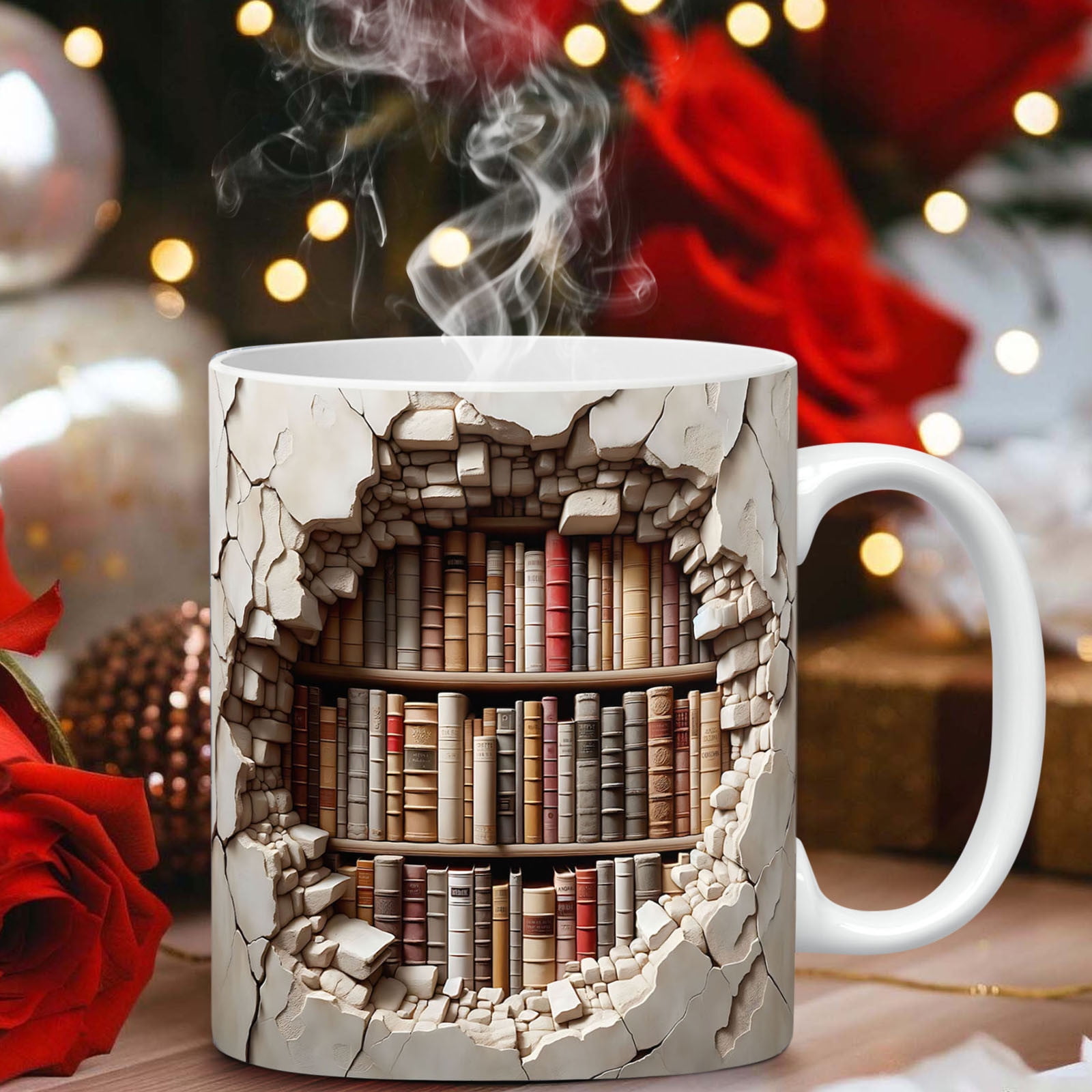 3D Bookshelf Mug, 3D Mug Bookshelf Couple Creative Space Design Multi