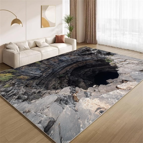 3D Bottomless Pit Area Rugs, Optical Illusion Hole Pattern Carpet, Washable Non Slip Low Pile Soft Rug for Living Room Bedroom Decor Mat 2ftx3ft
