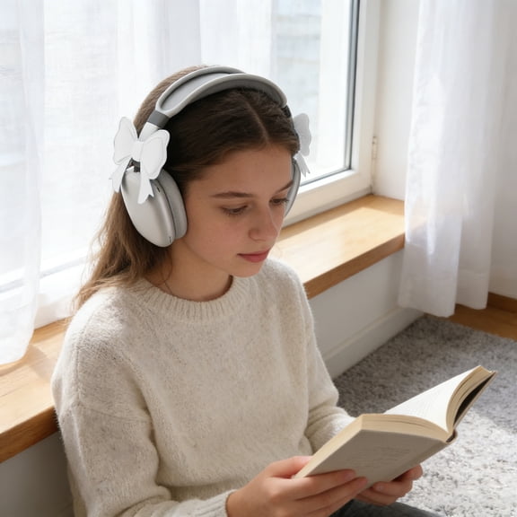 3D Bow Decoration Headphone Charms 2-Pack Adjustable Silicone Headset Decoration Cute Earphone Accessories for Over-Ear Headphones Gaming Headsets Streamers & Girls Daily Use(White)