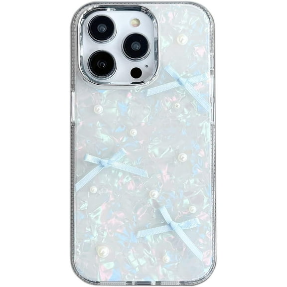 3D Bows Pearl Iridescent Marbling Phone Case Compatible with iPhone Case (Blue,iPhone 12 Pro Max)