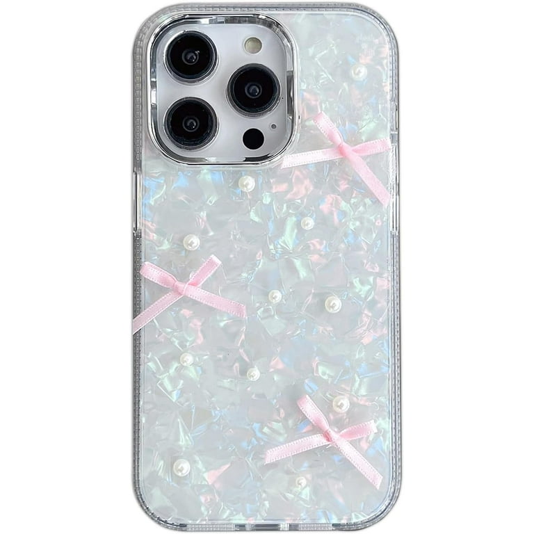 3D Bows Pearl Iridescent Marbling Phone Case Compatible with