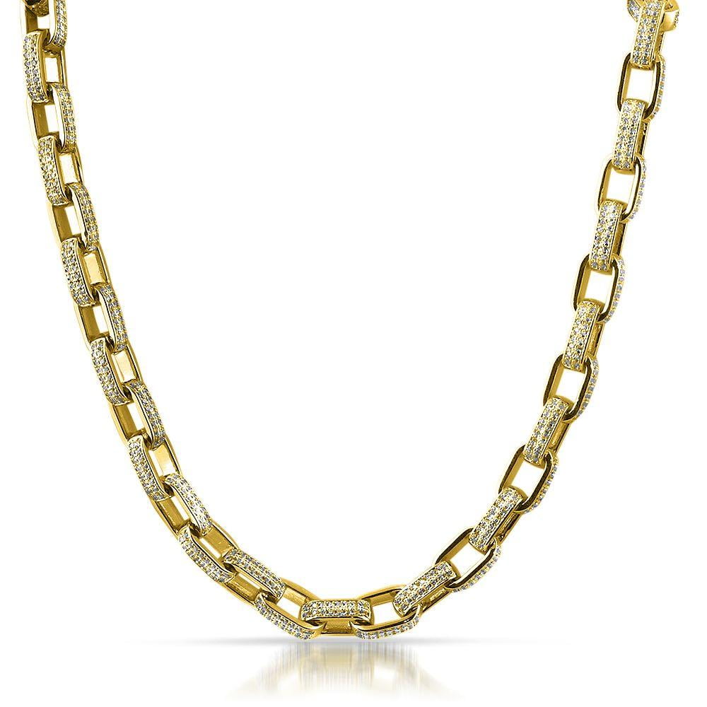 3D Box Link Gold Hip Hop CZ Bling Bling Chain - Walmart.com